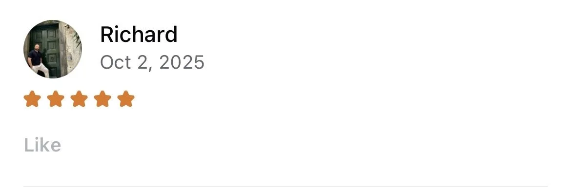Screenshot of a review by Richard dated October 2, 2025, with a five-star rating.