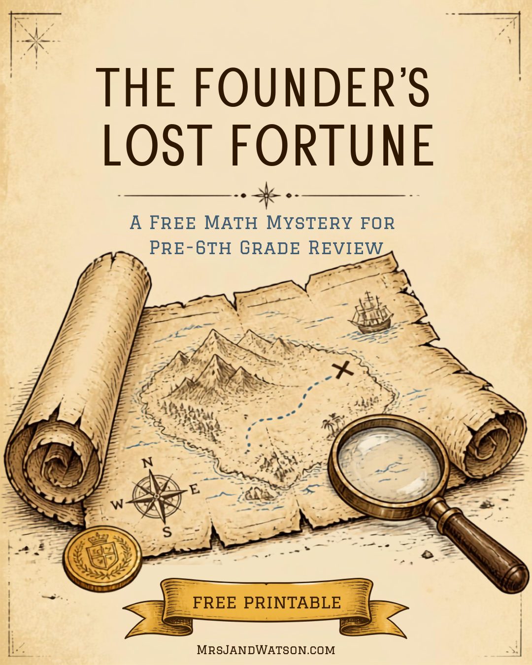 The Founder's Lost Fortune: A Free Math Mystery for Pre-6th Grade Review