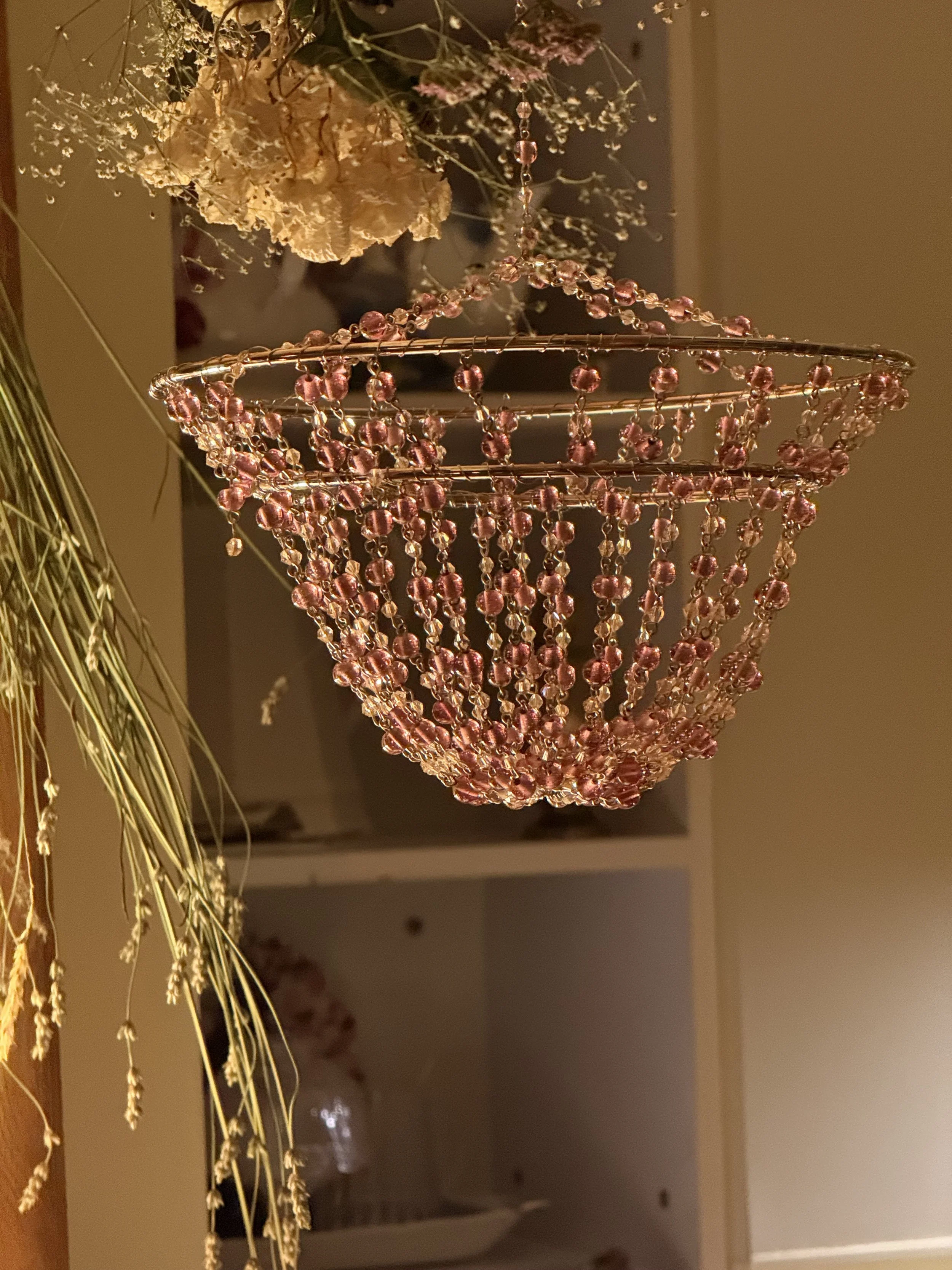 Vintage Rose Glass Bead Chandelier