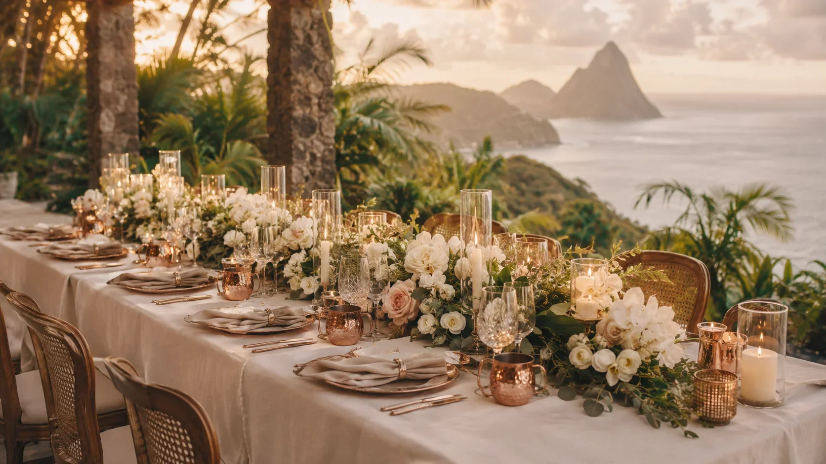 Elegant wedding reception setup by Memwa in Saint Lucia
