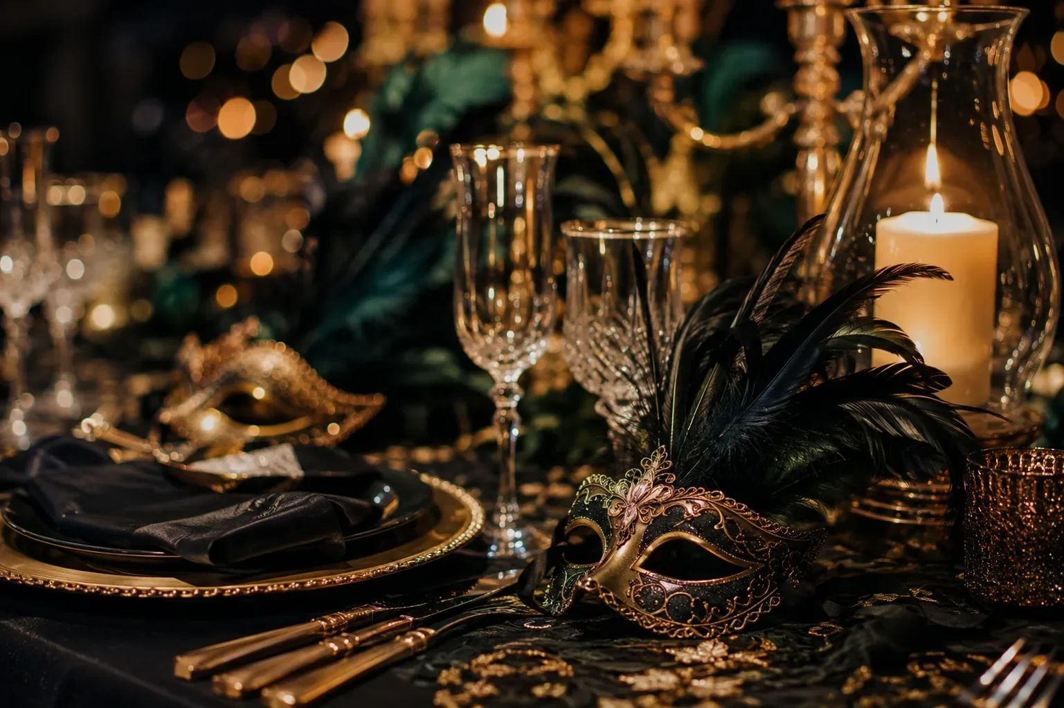 Black-and-white masquerade party styling with Venetian masks — Memwa events
