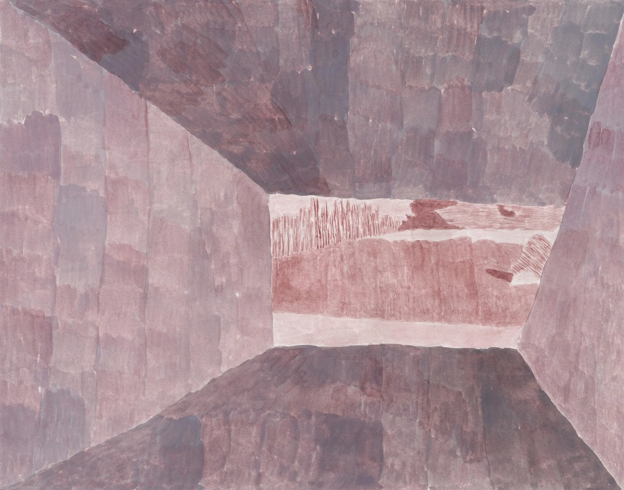 Tunnel by Michon Weeks, featuring a roundabout tunnel and landscape in red and gray layers.