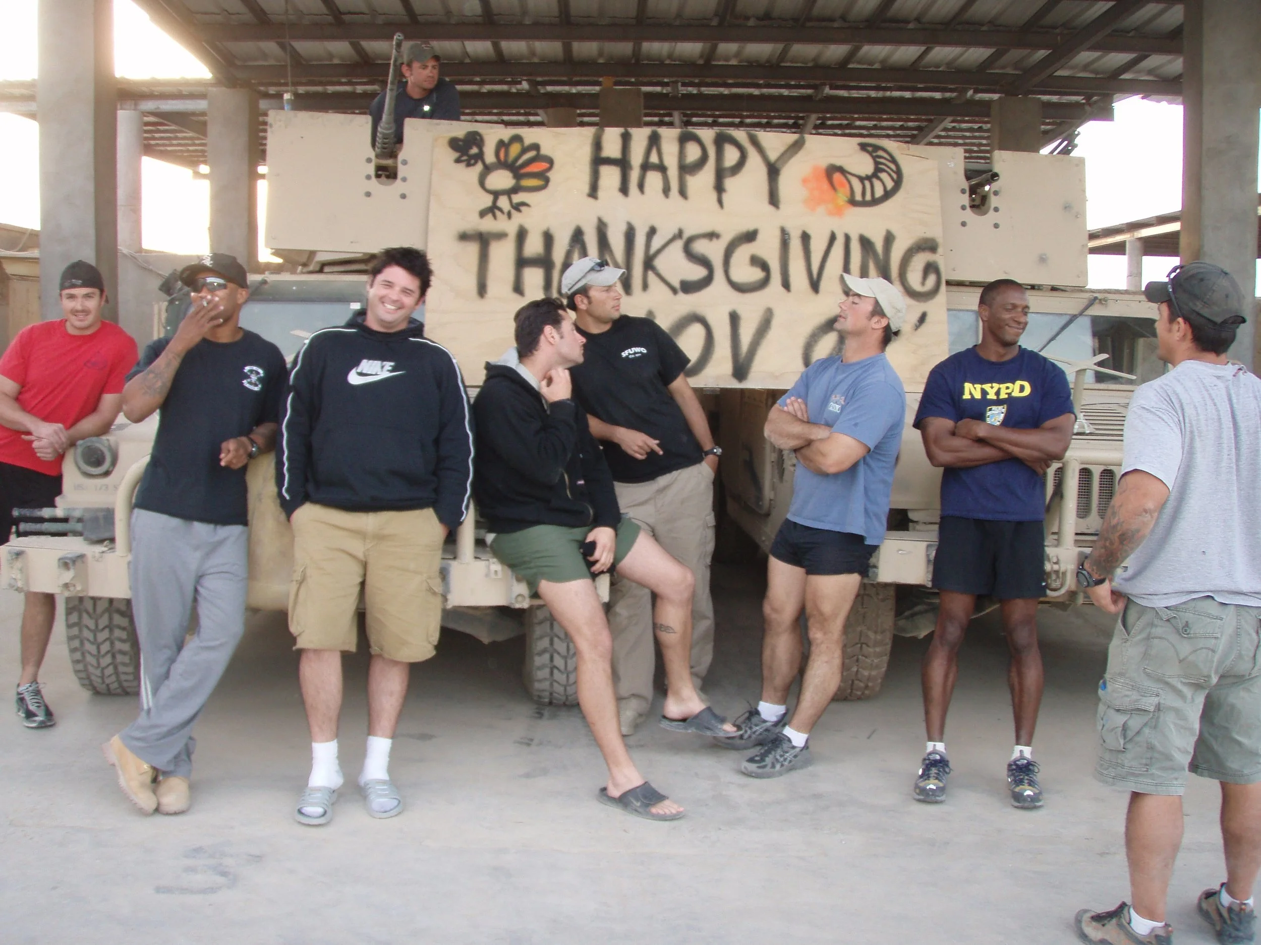 Robb Milheim, third from right, relaxing with his Special Forces team on Thanksgiving in Afghanistan