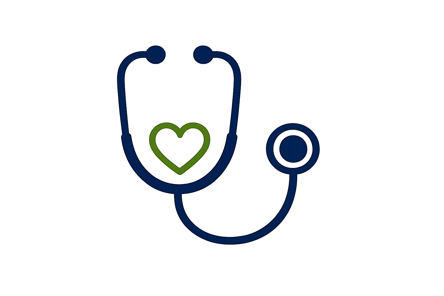 A neon outline of a stethoscope with a green heart in the center, representing healthcare or medical services.