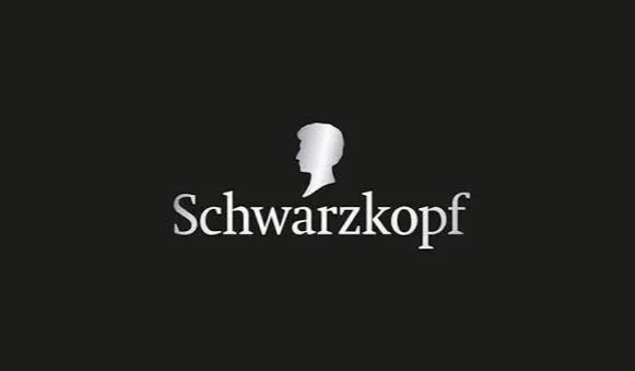 Black background with white logo of a silhouette of a person's head and the text 'Schwarzkopf'.