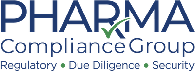 Logo of Pharma Compliance Group, featuring the words 'PHARMA Compliance Group' with a green check mark integrated into the letter 'A' and the words 'Regulatory, Due Diligence, Security' underneath.
