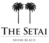 Logo featuring two palm trees above the text 'The Setai Miami Beach' in black.