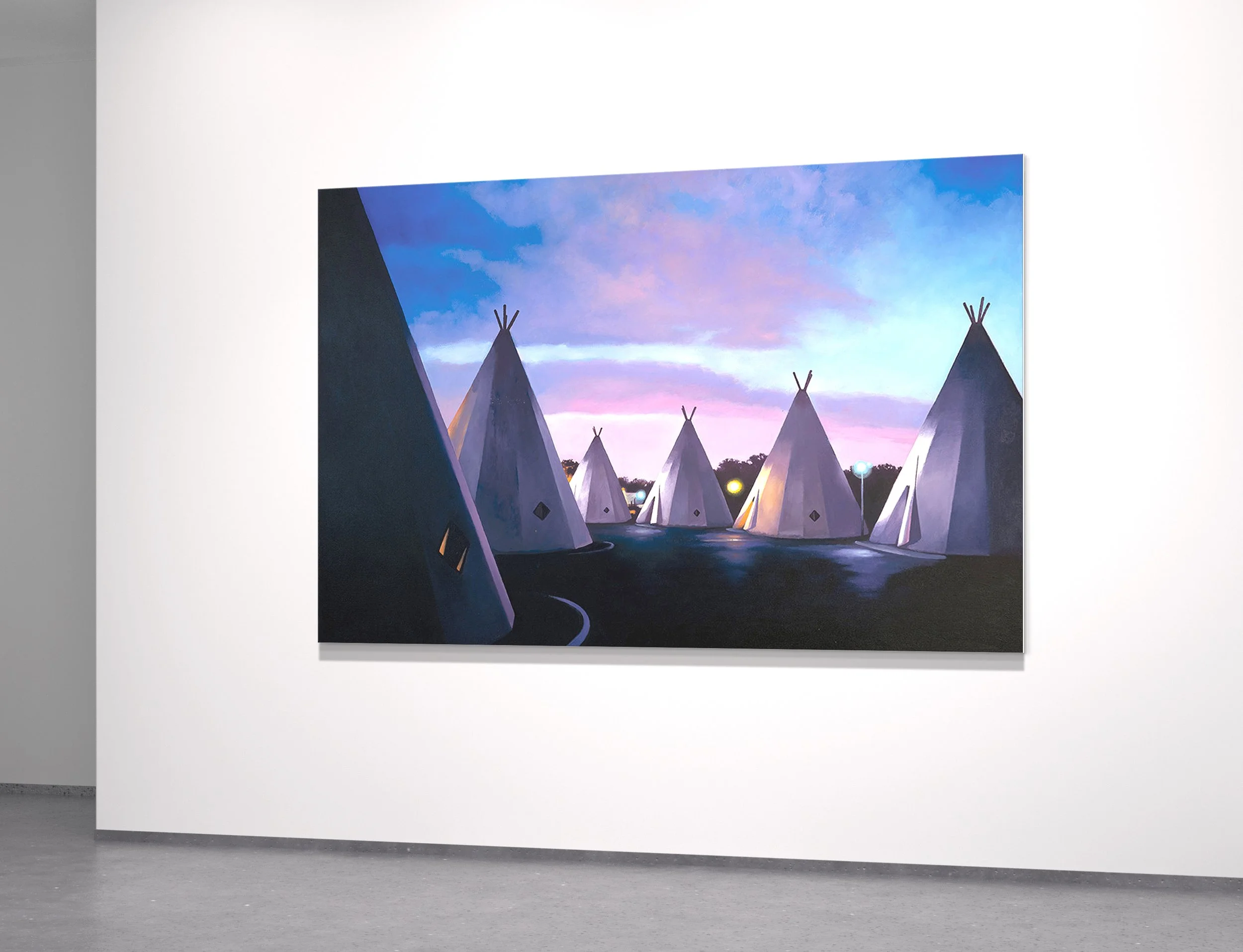 Sunset at the Wigwam Motel | Rt 66, | San Bernadino, CA | 48 x 36” | oil on canvas