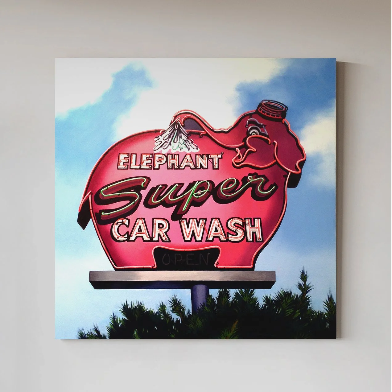 Elephant Super Car Wash | 36 x 36” | oil on canvas | SOLD