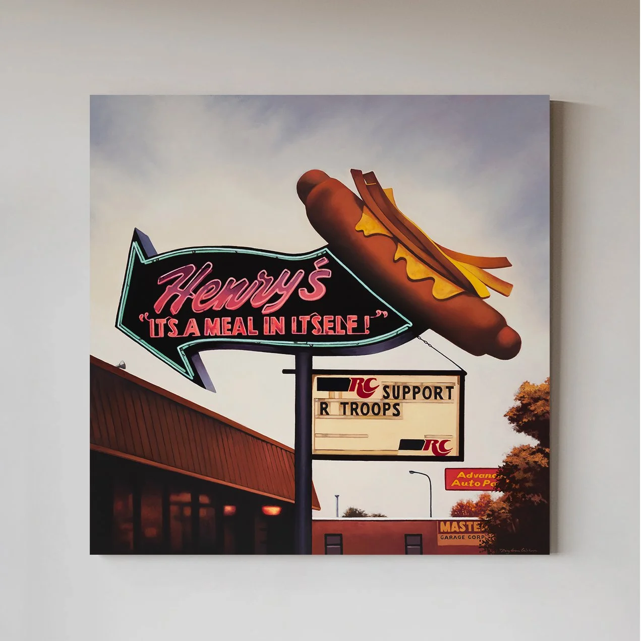 Henry’s Hot Dogs | Route 66 | Cicero, Ill | oil on canvas | 40 x 40" | SOLD