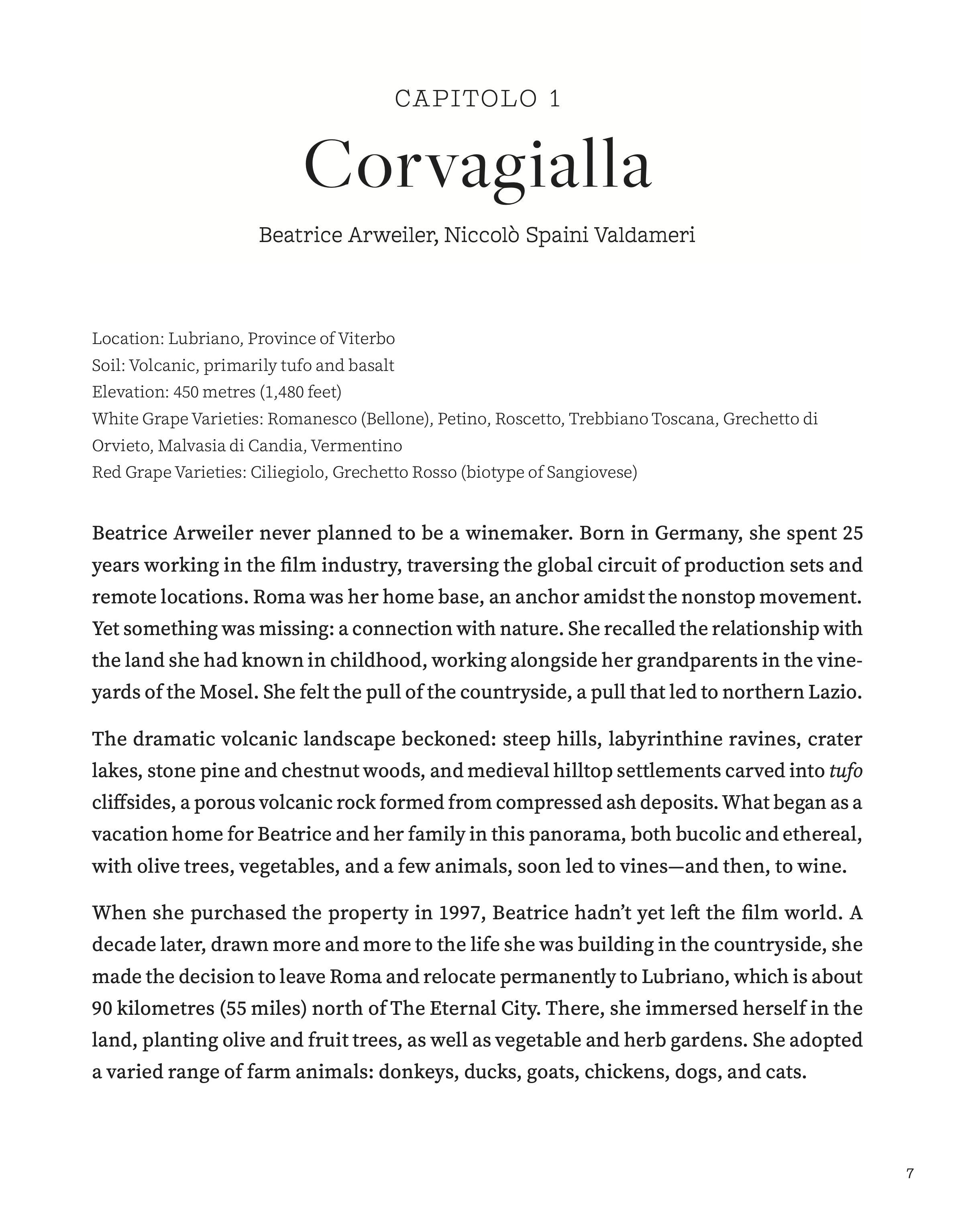 Opening page of the Corvaglialla chapter from Lazio Adesso: Winemakers Reviving Native Grapes and Roman Viticulture.