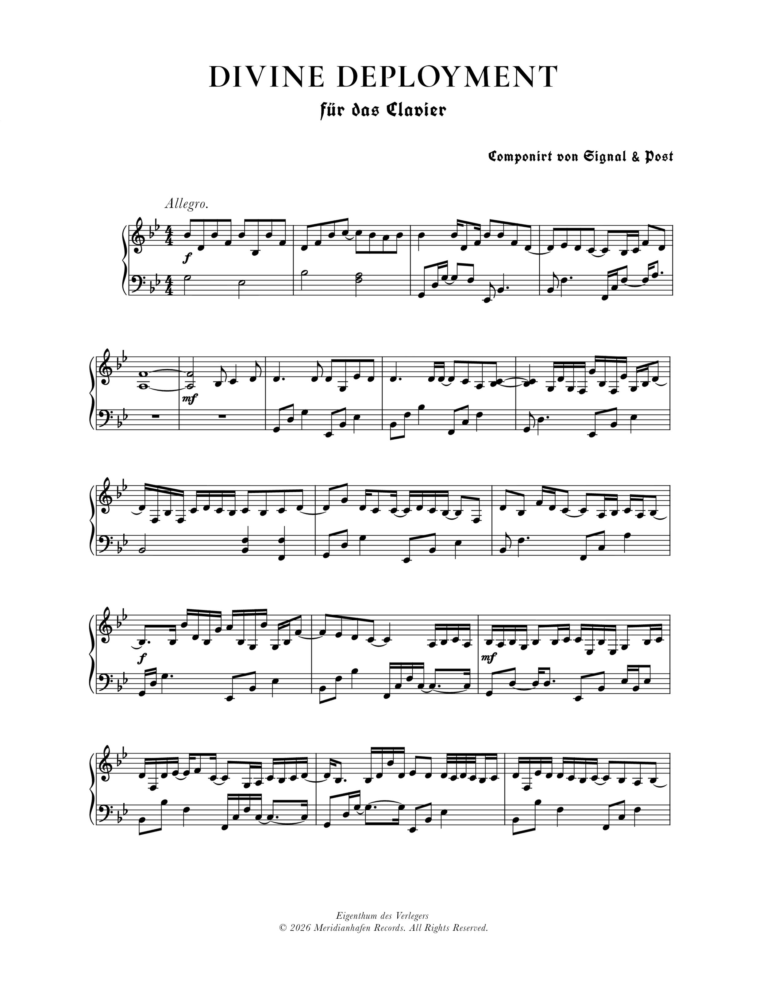 Divine Deployment Engraved Sheet Music for Piano