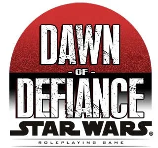 Logo for the game 'Dawn of Defiance' from the Star Wars universe.