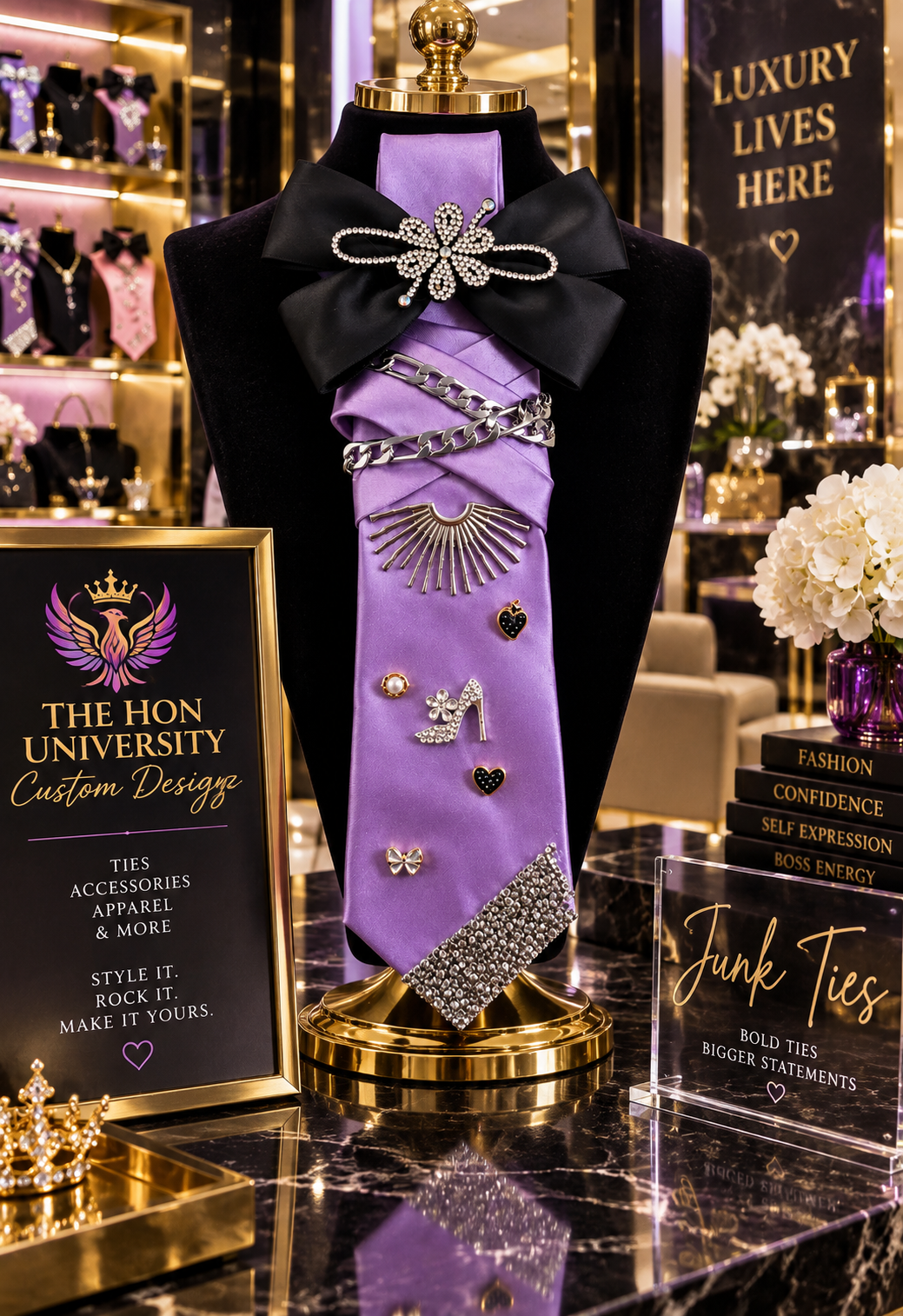 Lavender Luxe Junk Tie - The HON University Custom Designz