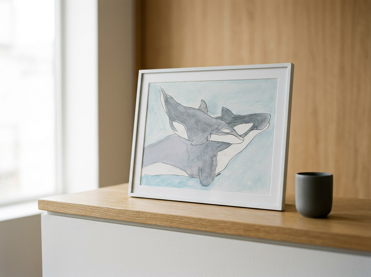 Original Watercolor Orca Greeting Card