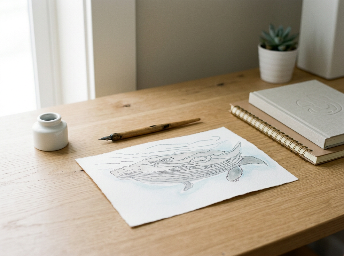 Old Whale Watercolor Greeting Card
