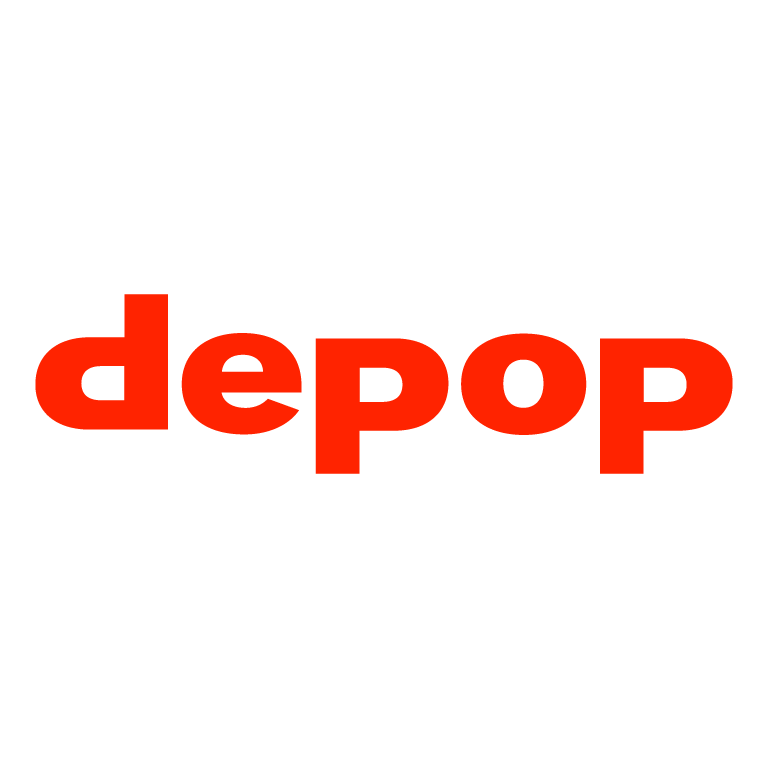 A logo with the word 'depop' in bold red lowercase letters on a black background.