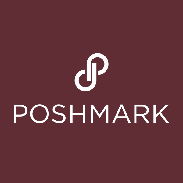 Poshmark logo on a maroon background.