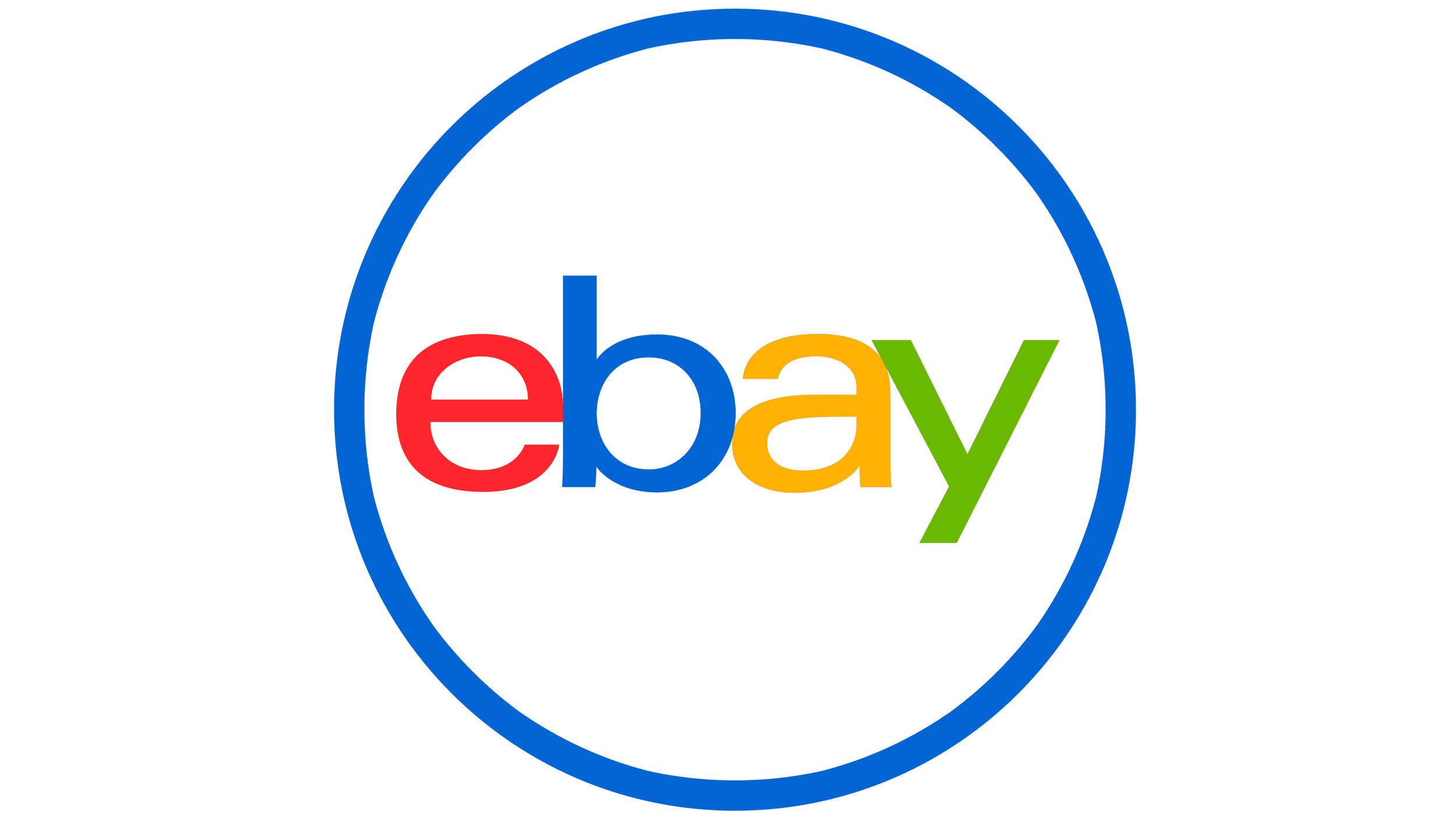 The logos of eBay with the word 'ebay' in lowercase, the letters in different colors: red, blue, yellow, and green, enclosed in a blue circle.