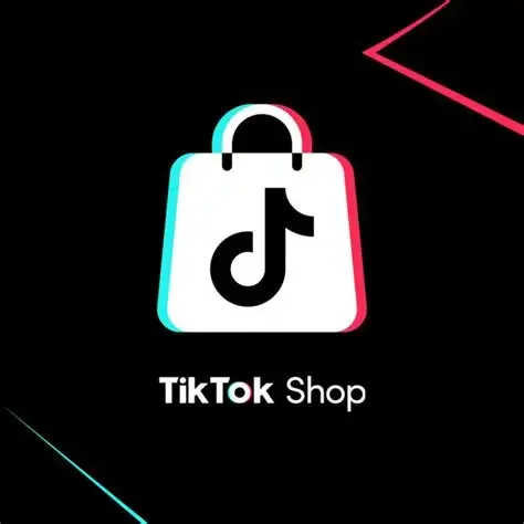 TikTok Shop logo featuring a shopping bag with TikTok music note icon on a black background with colorful diagonal lines.