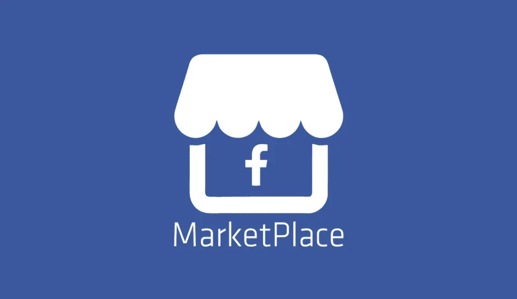 Facebook Marketplace logo with a store front icon and the text 'MarketPlace' beneath it, set against a blue background.