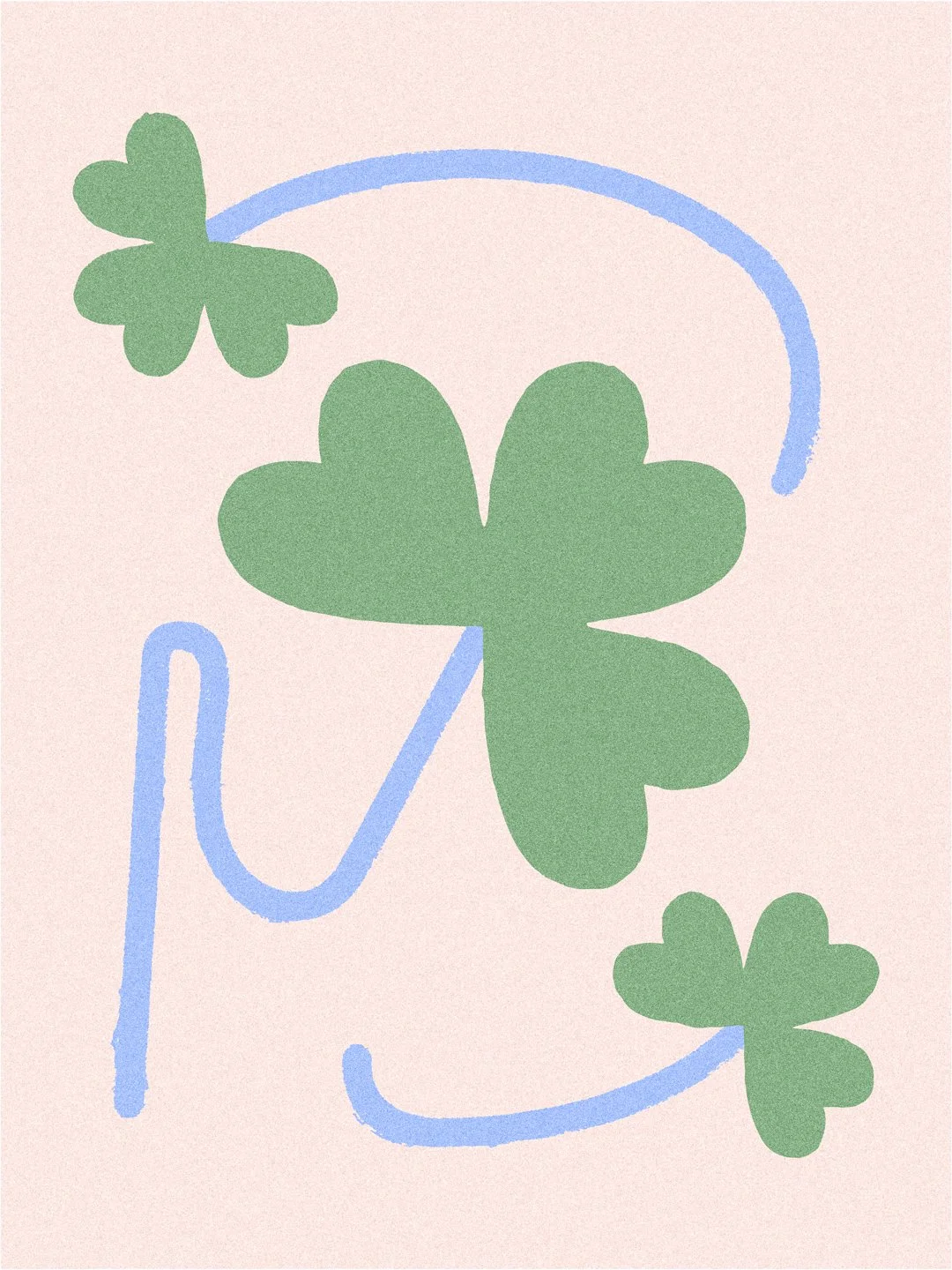Abstract illustration of green clovers with blue curved lines on a beige background.