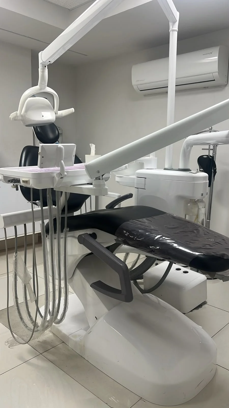 Dental chair and equipment in a dental clinic.