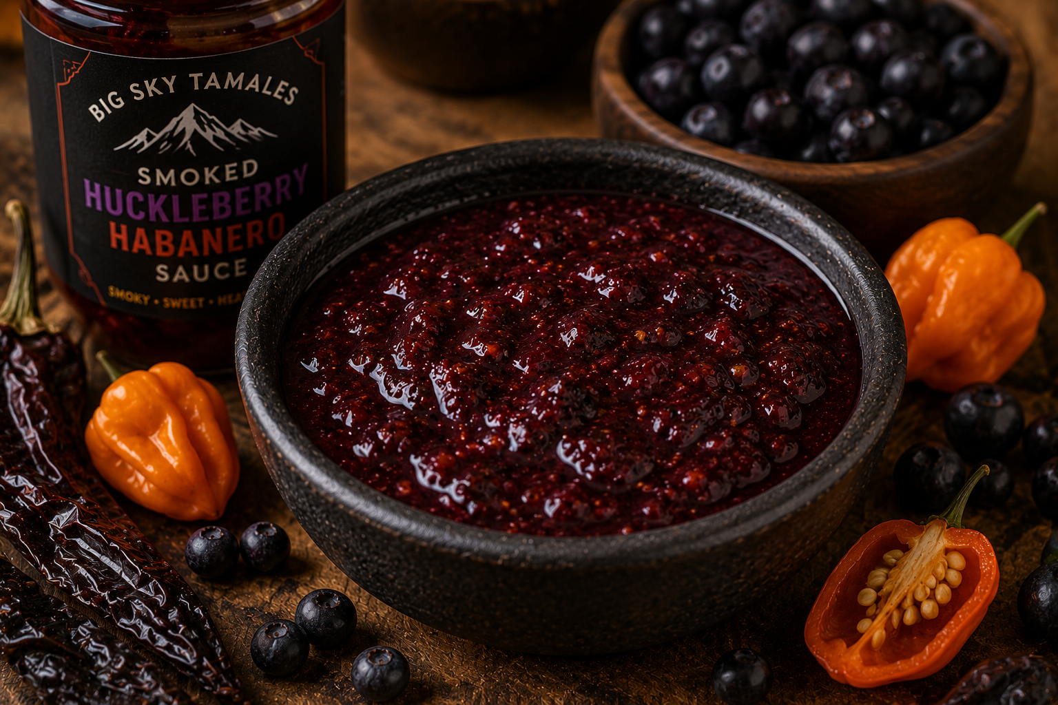 8 oz Jar of Smoked Huckleberry Habanero Sauce