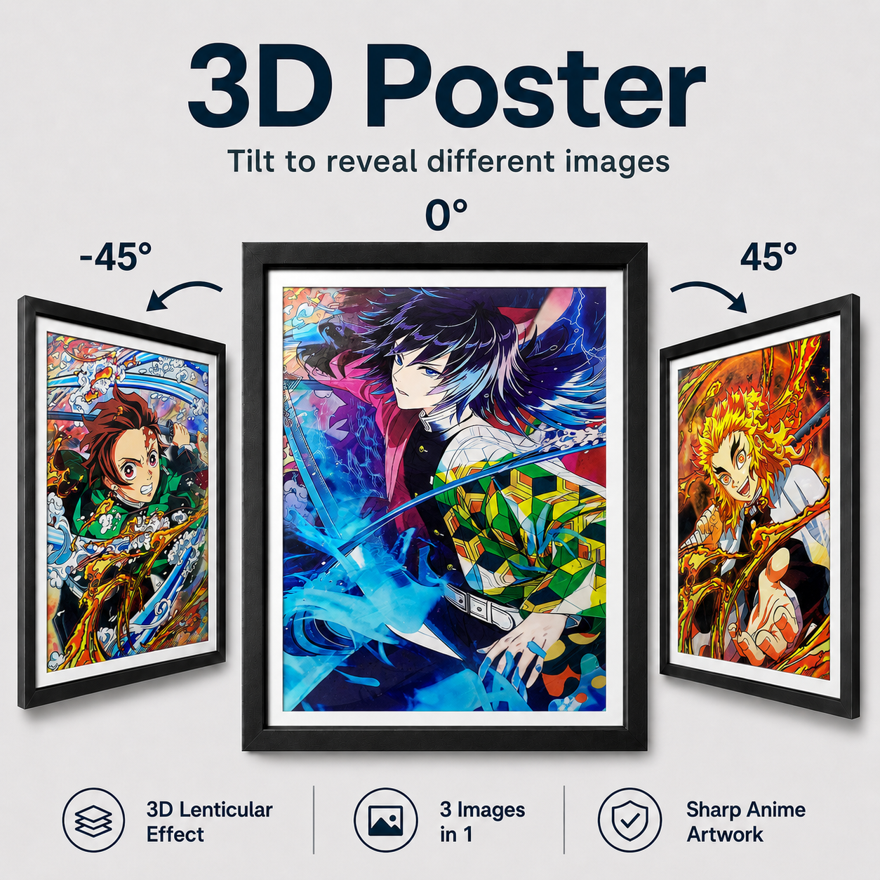 Demon Slayer - Tanjiro, Giyu and Rengoku 3D Poster