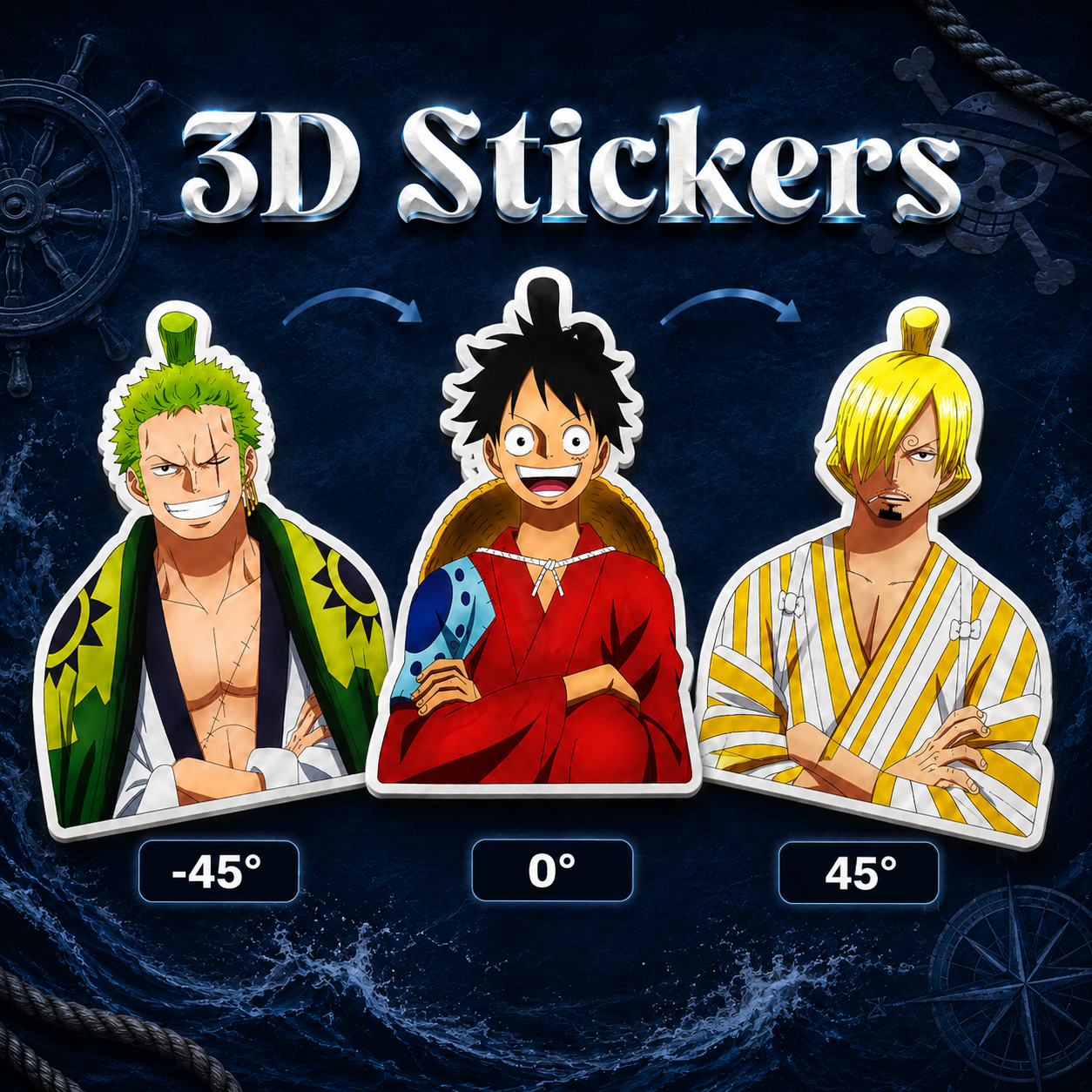 One Piece - Sanji, Luffy and Zoro 3D Stickers