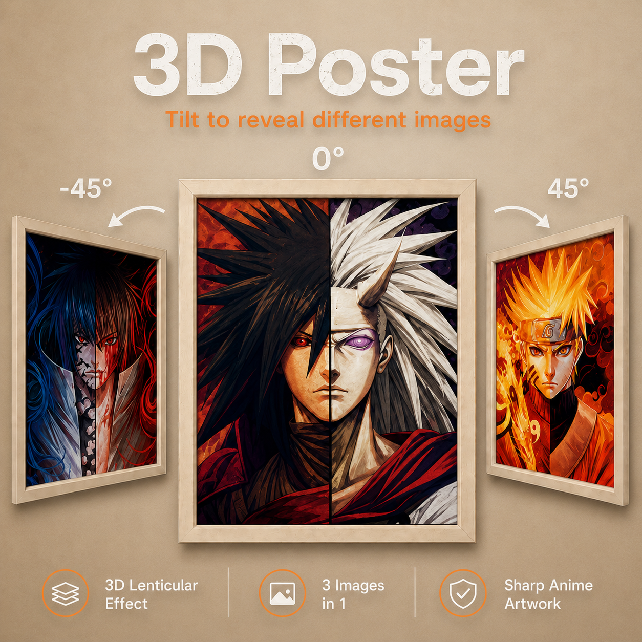 Naruto, Sasuke and Madara 3D Poster