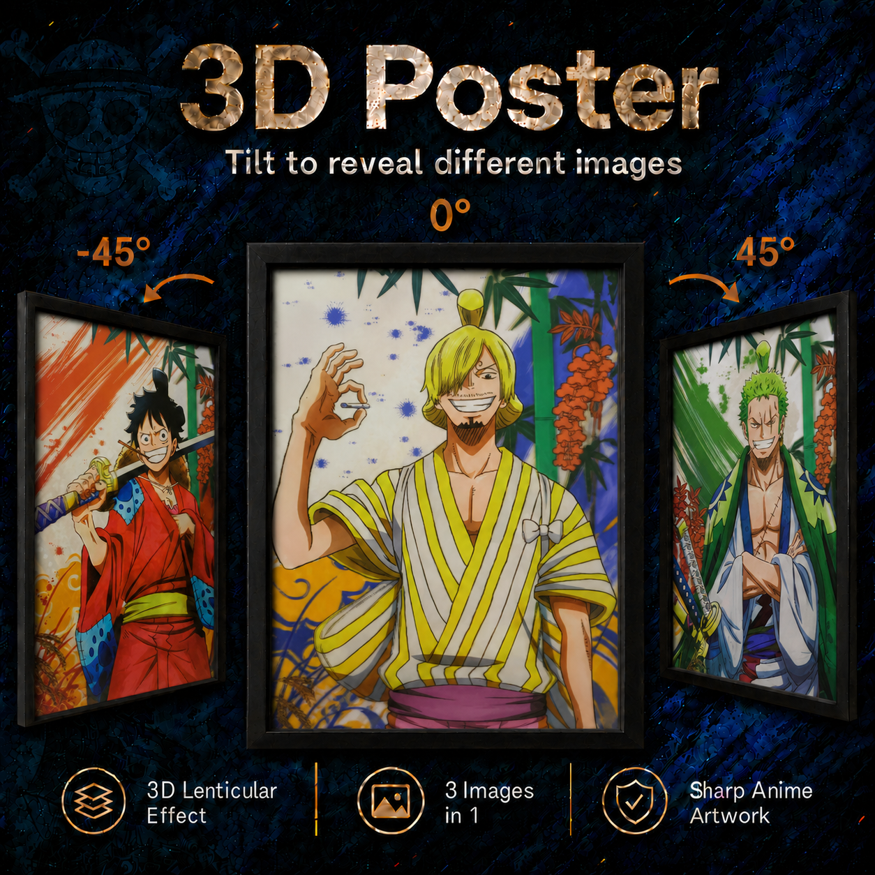 One Piece - Luffy, Zoro and Sanji 3D Poster