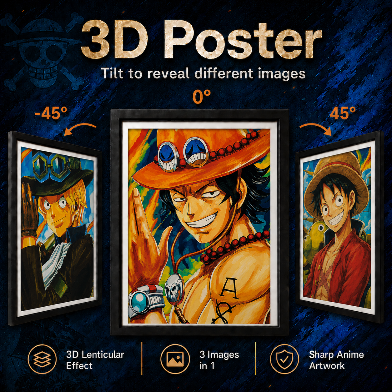 One Piece - Luffy, Ace and Sabo 3D Poster
