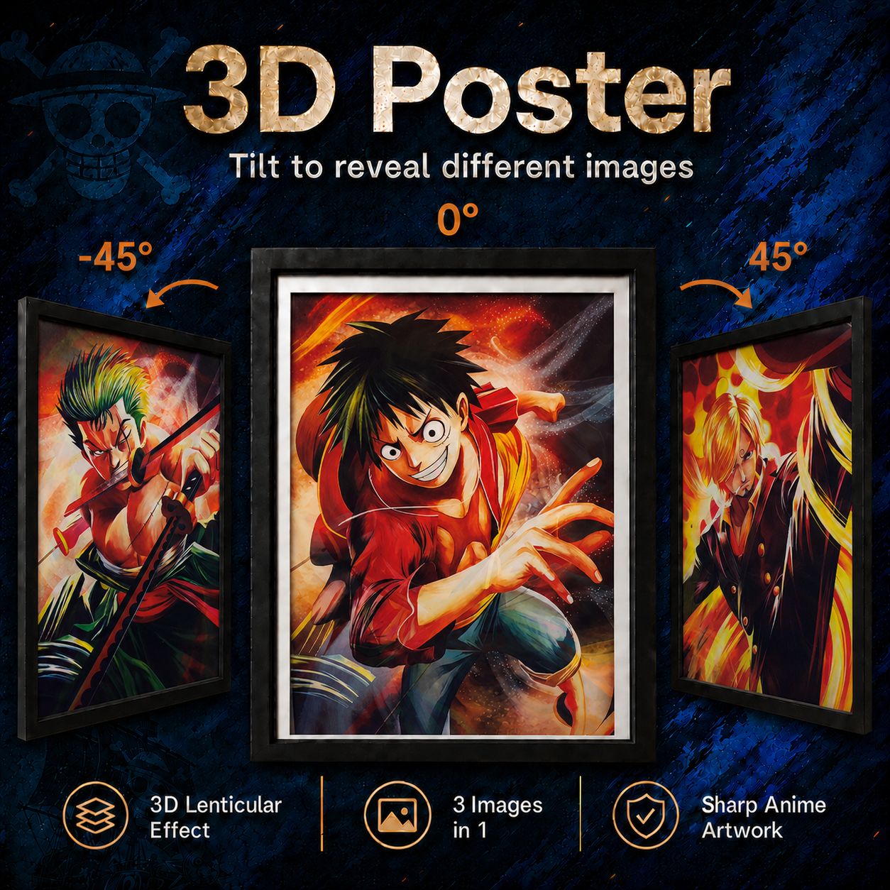One Piece - Zoro, Luffy and Sanji 3D Poster