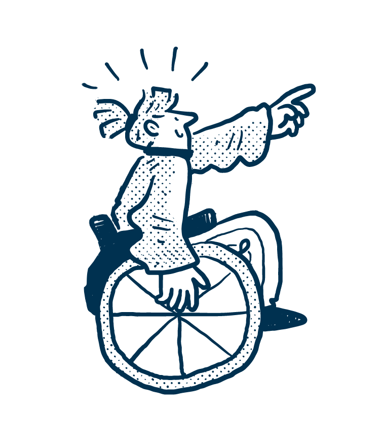 Illustration of a participant in a racing wheelchair taking part in the Port Fairy Marathon, celebrating inclusive participation