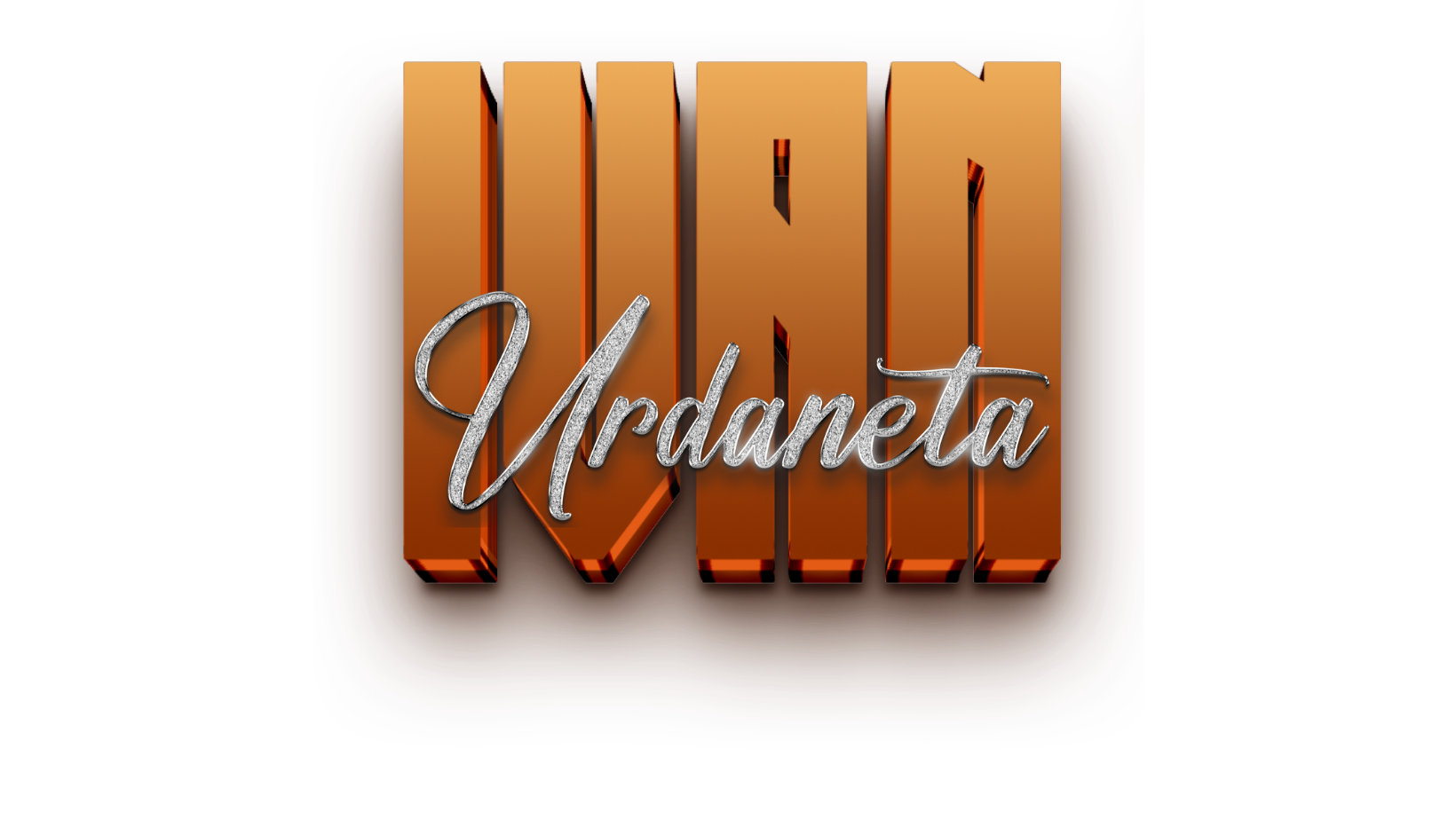 Logotipo de Urbaneta Villegas con letras en 3D color marrón y texto en letra cursiva plateada en el centro.