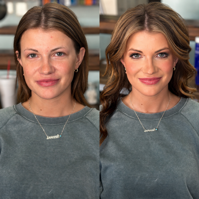 branding shoot before and after soft glam makeup tx