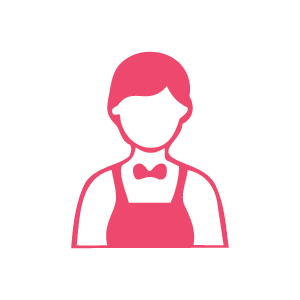 Stylized illustration of a person with short hair wearing a bow tie and apron.