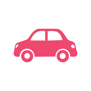 A pink silhouette of a car on a white background.
