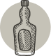 A glass bottle with a rope tied around its neck, placed against a plain background.