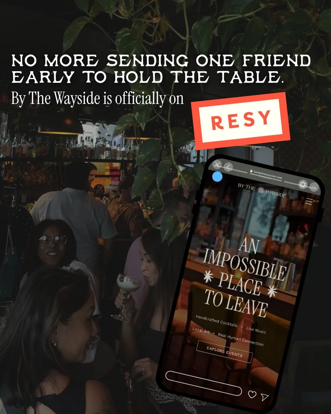 IT&rsquo;S OFFICIAL: we&rsquo;re on Resy. 

No more sending your friend in 45 minutes early to guard the good booth. No more loitering by the lounge section like you&rsquo;re casing the joint. We see you. We&rsquo;ve always seen you. 😜

And since no