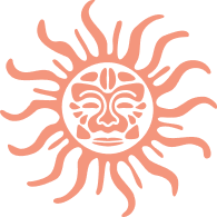 Sun with a face, rays extending outward, stylized design
