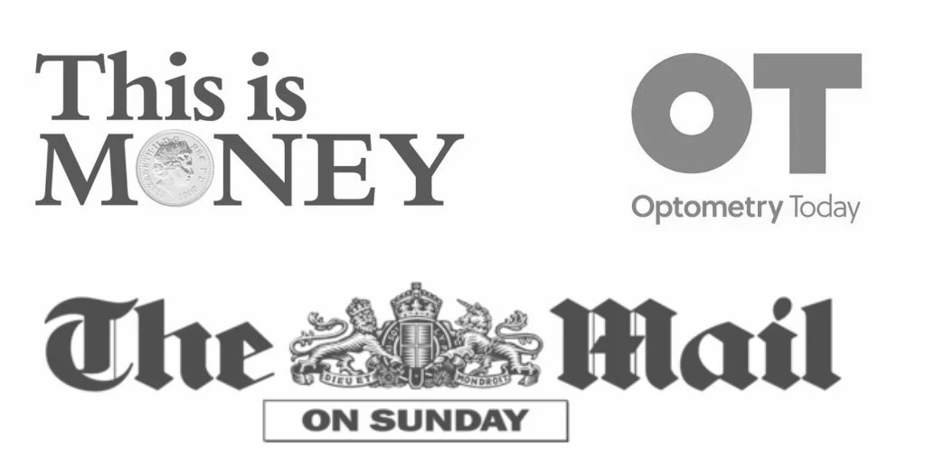 Compilation of logos including This is Money, OT Optometry Today, and The Mail on Sunday.