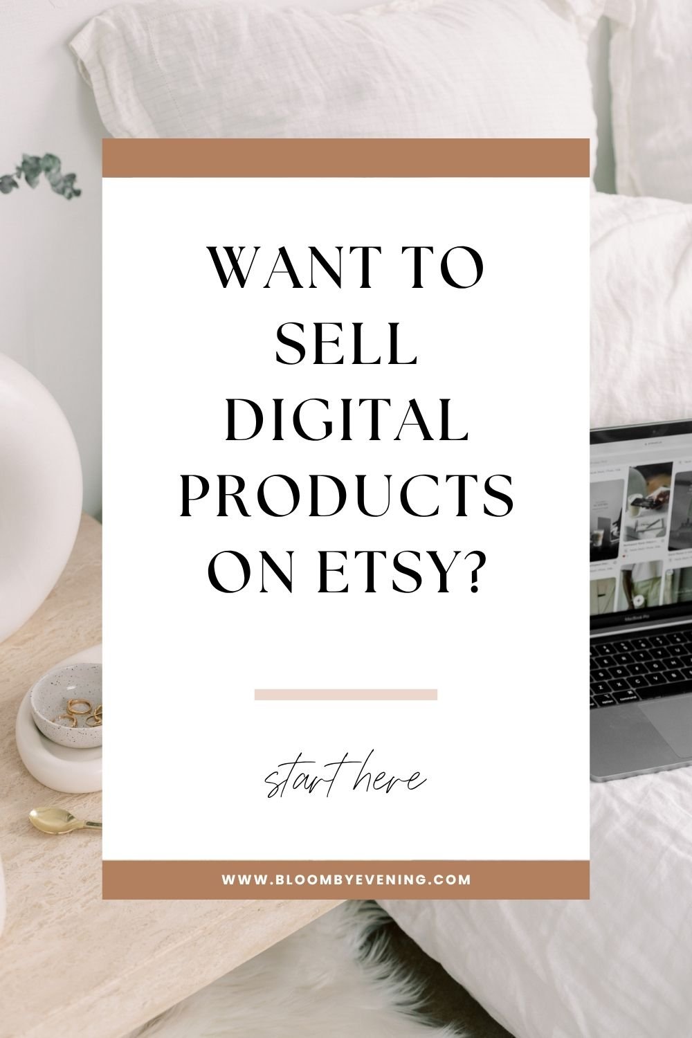 Pinterest graphic about starting an Etsy shop with no experience featuring a cozy workspace.