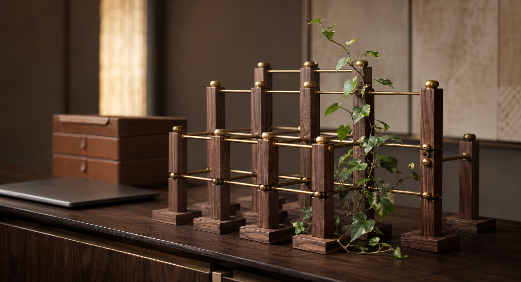 Walnut columns: Strong business foundations Brass connections: Systems, partnerships, and aligned operations Multiple levels: Building capacity for growth Living vine: Sustainable—not reactive—growth. build the infrastructure →
