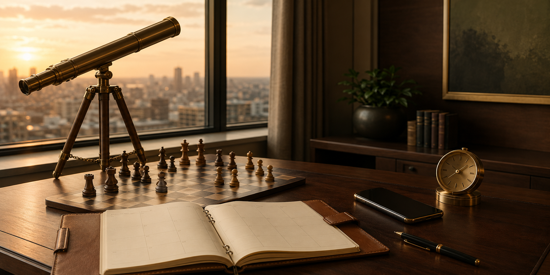 Telescope: Foresight and opportunity-spotting Chessboard: Strategic counsel and thoughtful decision-making Planner and clock: Consistent monthly guidance Phone: Ongoing asynchronous access. anticipate what’s next.