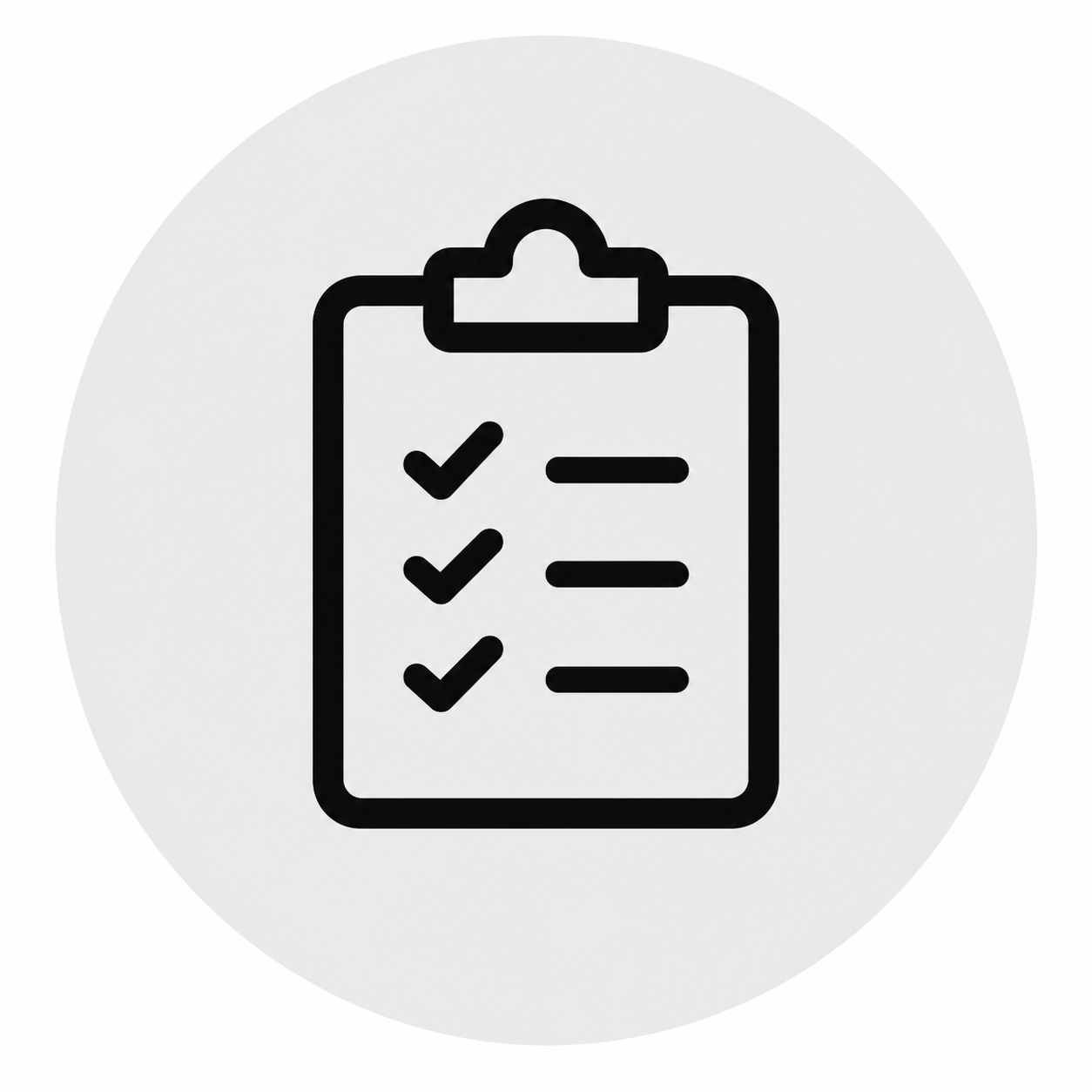 Icon of a clipboard with a checklist, showing three items with checkmarks.