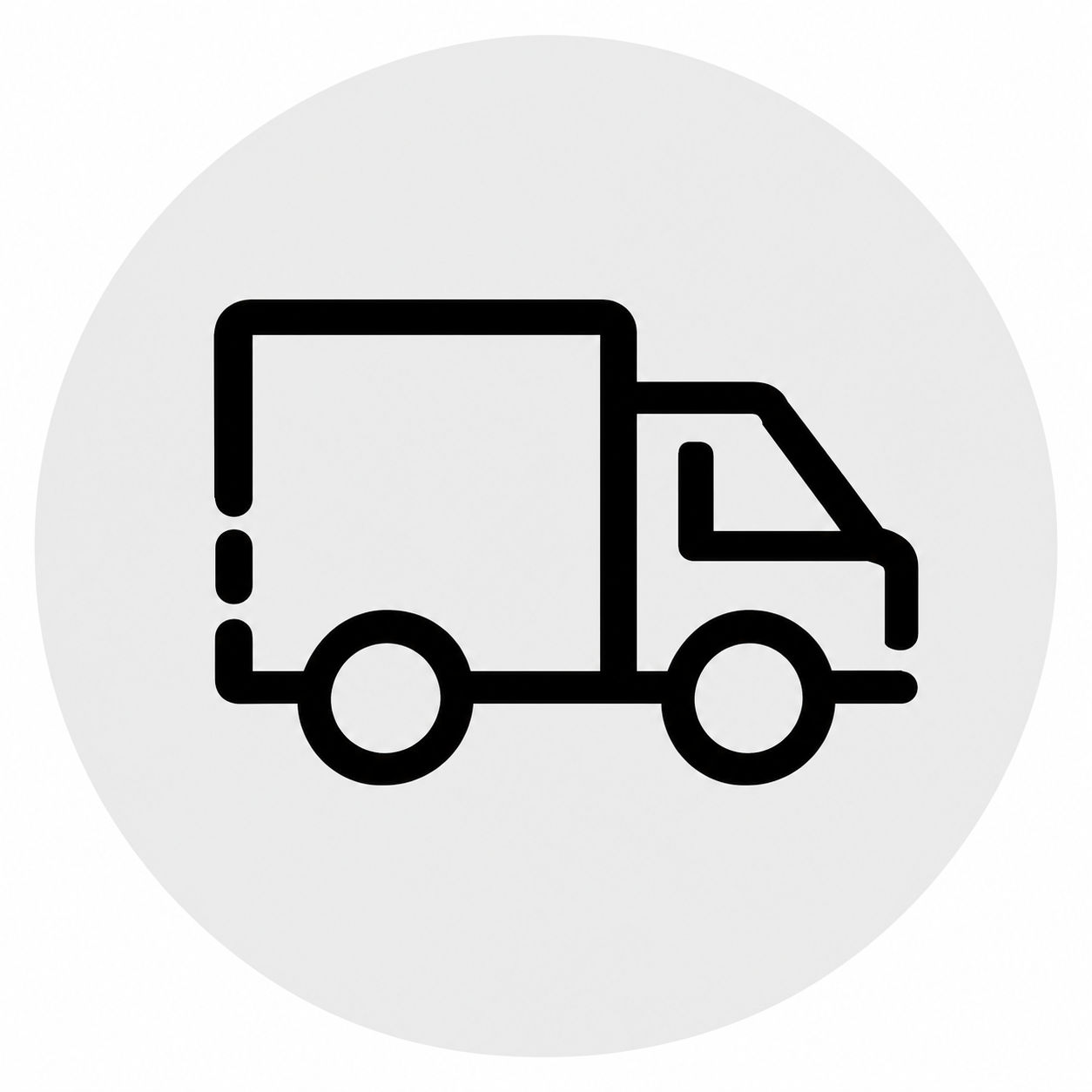 Icon of a delivery truck in black on a gray circular background.