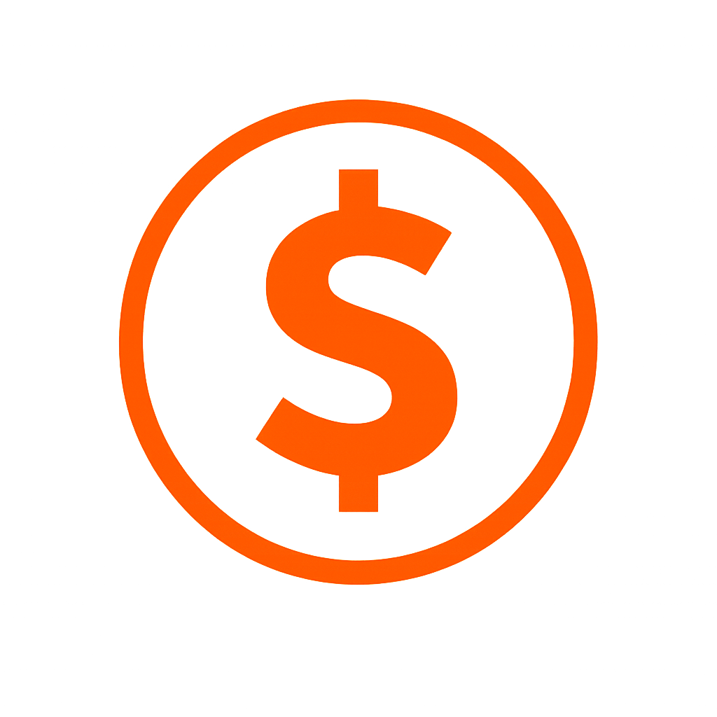 Orange dollar sign inside a circle on a black background.