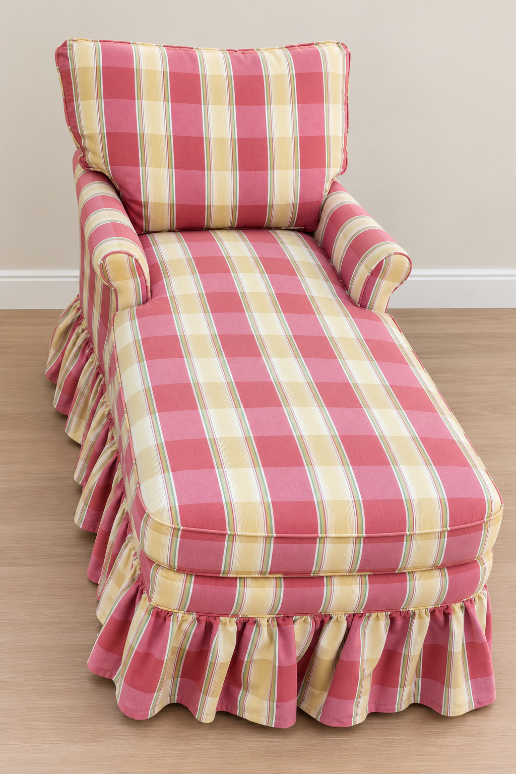 Rosy Plaid Skirted Chaise Lounge